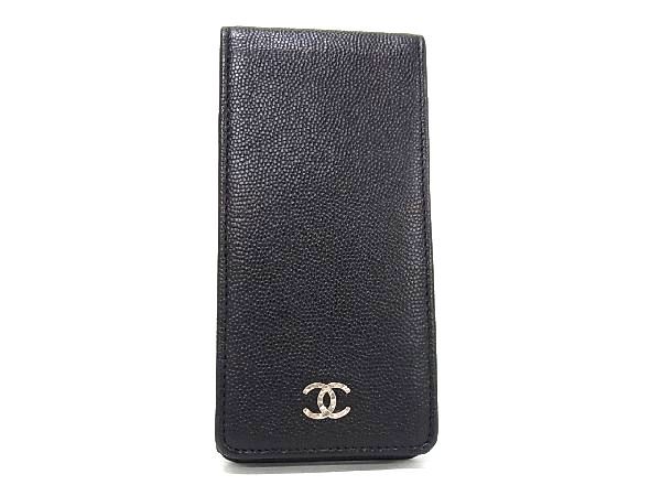 新品同様 CHANEL シャネル ココマーク キャビアスキン iPodケース アイポッドケース レディース メンズ ブラック系 BD9605