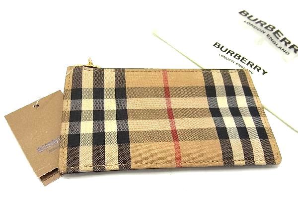 バーバリー ■極美品■ BURBERRY バーバリー ノバチェック キャンバス×レザー コインケース カード入れ 小銭入れ ベージュ系×ブラック系 CA7756