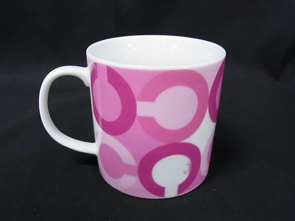 ■極美品■ COACH コーチ オプアート マグカップ 食器 テーブルウェア ピンク系×ホワイト系 DH9187
