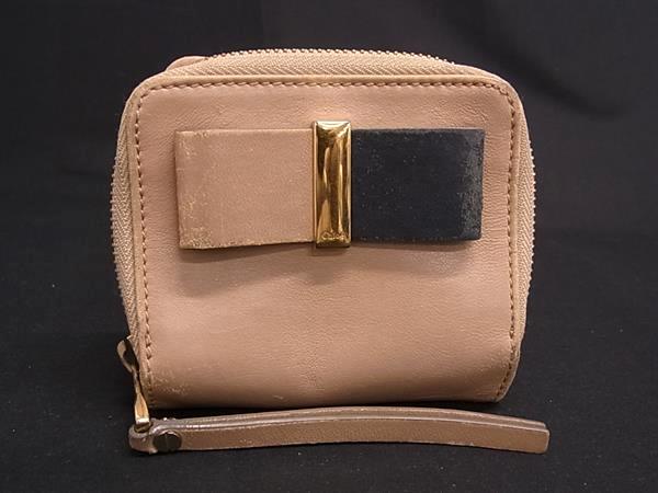 Chloe クロエ ボウ リボン レザー 二つ折り 財布 ウォレット 札入れ 小銭入れ レディース ベージュ系×ブラック系 DD9479