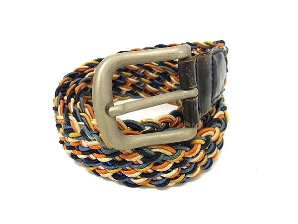 Ermenegildo Zegna エルメネジルド ゼニア キャンバス×レザー シルバー金具 ベルト メンズ マルチカラー DJ0457