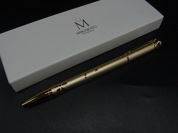 ■美品■ MIKIMOTO ミキモト 本真珠 パール約2mm ツイスト式 ボールペン 筆記用具 ステーショナリー ゴールド系 DM0720