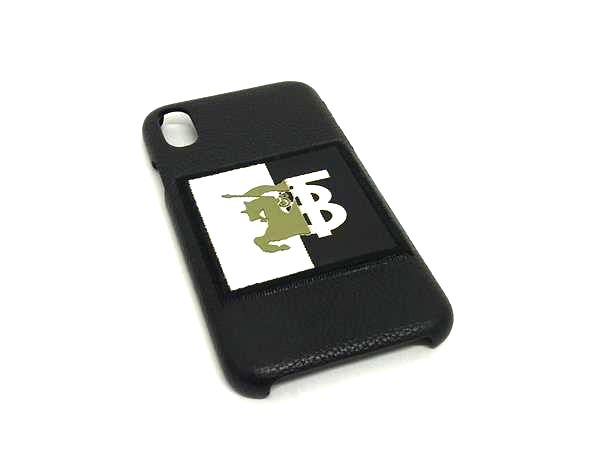 ■極美品■ BURBERRY バーバリー レザー iPhone X/Xs対応 アイフォンケース スマホケース メンズ ブラック系 BQ0806