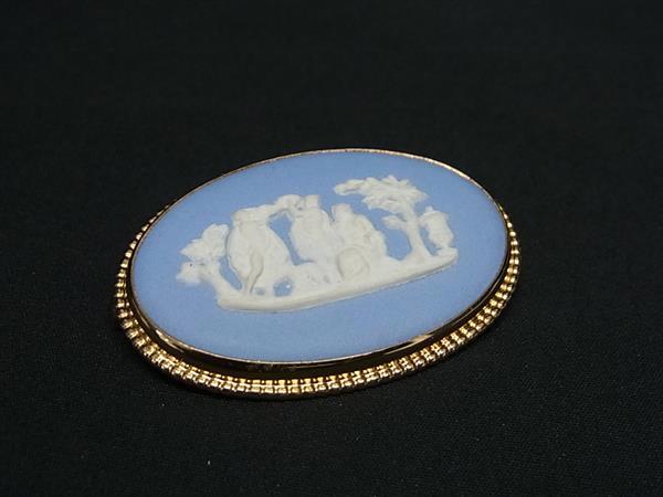 ■極美品■ WEDGWOOD ウェッジウッド ジャスパー ピンブローチ ピンバッジ アクセサリー ビジネス 紳士 メンズ ライトブルー系 DI2835