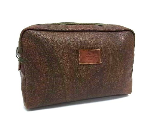 ETRO エトロ PVC×レザー 総柄 マルチポーチ マルチケース 小物入れ レディース ブラウン系×グリーン系 DJ1125 ETRO エトロ PVC×レザー 総柄 マルチポーチ マルチケース 小物入れ レディース ブラウン系×グリーン系 DJ1125