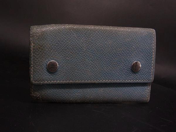 HERMES エルメス セリエ エテュイクレ4 レザー シルバー金具 キーケース 鍵入れ □J刻印 ブルー系 DM0797