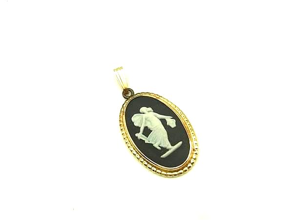 ■美品■ WEDGWOOD ウェッジウッド ジャスパー カメオ ネックレストップ アクセサリー ブラック系×ゴールド系 DM0460