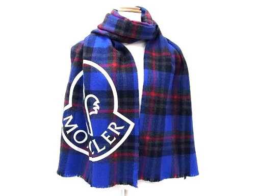 ■極美品■ MONCLER モンクレール ウール×ナイロン チェック柄 マフラー ストール ショール 防寒具 ネイビー系 FI5688 ■極美品■ MONCLER モンクレール ウール×ナイロン チェック柄 マフラー ストール ショール 防寒具 ネイビー系 FI5688