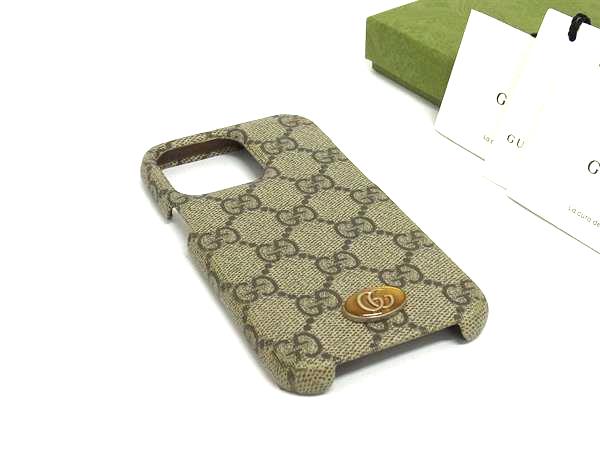 GUCCI グッチ GGマーモント GG柄 PVC iPhone13 Pro対応 アイフォンケース スマホケース ブラウン系 FH8713
