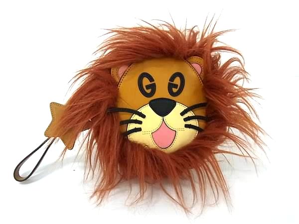 ■新品同様■ GUCCI グッチ 704806 インターロッキングG レザー×ファー ライオン クラッチバッグ ポーチ ブラウン系 FL6612