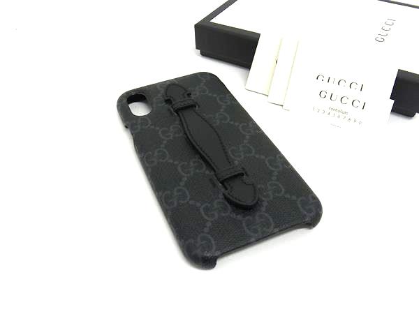 ■新品同様■ GUCCI グッチ 587637 GG柄 PVC iPhone X XS アイフォンケース レディース ブラック系 BN3596