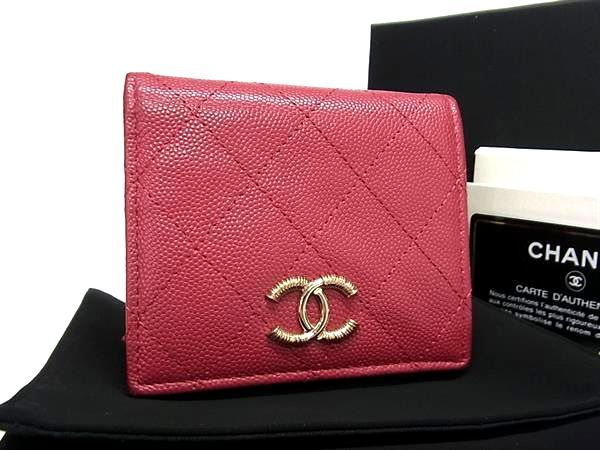 ■美品■ CHANEL シャネル クルーズライン ココマーク クラッセ キャビアスキン 二つ折り 財布 ウォレッ..