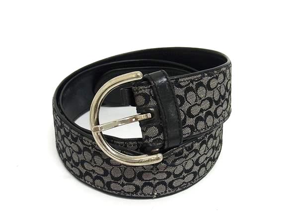 COACH コーチ 3977 ミニシグネチャー キャンバス シルバー金具 ベルト 表記サイズ SMALL メンズ ブラック系 DJ0349