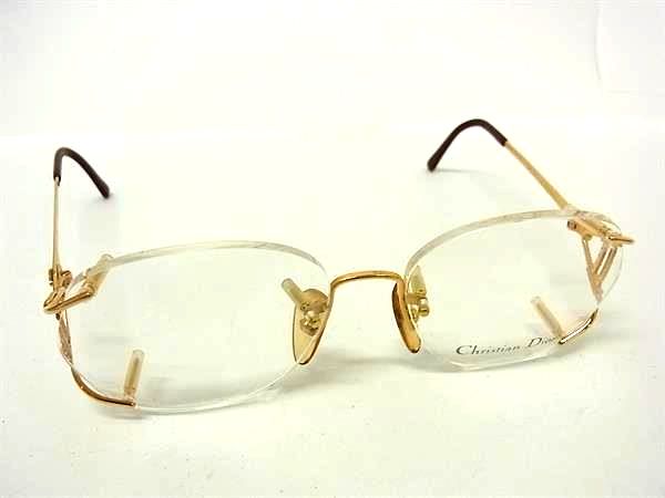 ChristianDior ディオール 2591 ラインストーン メガネ 眼鏡 めがね レディース ゴールド系 DM3244