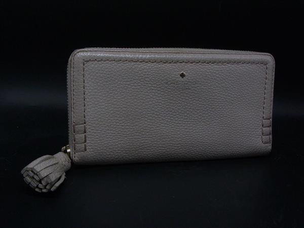 kate spade ケイトスペード レザー タッセル ラウンドファスナー 長財布 ウォレット 札入れ 小銭入れ グレージュ系 DM2934