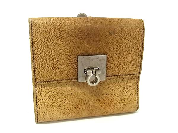 樂天商城 - Salvatore Ferragamo フェラガモ ガンチーニ レザー がま口 三つ折り 財布 ウォレット 札入れ 小銭入れ ブラウン系 DM3835