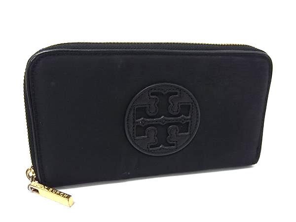 B, F, H, J, P, W - TORY BURCH トリーバーチ ナイロン×レザー ラウンドファスナー 長財布 ウォレット 札入れ レディース ブラック系 DM3837