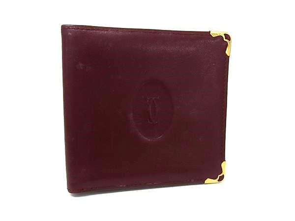 Cartier カルティエ マストライン レザー 二つ折り 財布 ウォレット 札入れ メンズ レディース ボルドー系 DM3851