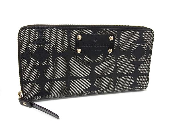 kate spade ケイトスペード PVC×パテントレザー ラウンドファスナー 長財布 ウォレット 札入れ レディース ブラック系 DM3860