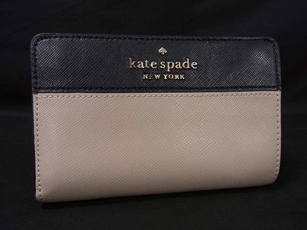 ■美品■ kate spade ケイトスペード WLR00124 ステイシー レザー 二つ折り 財布 ウォレット ベージュ系×ブラック系 DM4284