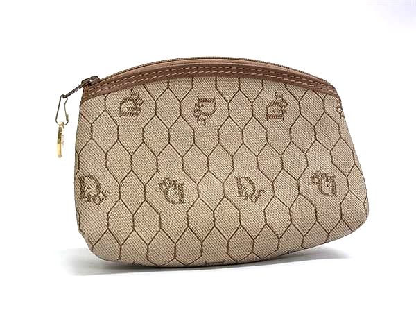 ■美品■ Dior ディオール ヴィンテージ ハニカム柄 PVC マルチポーチ マルチケース 小物入れ レディース ブラウン系 DQ0473