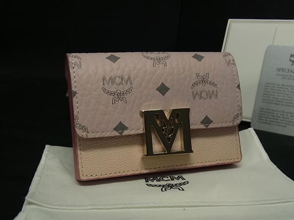 エムシーエム ■極美品■ MCM エムシーエム メーナ ヴィセトス柄 レザー 二つ折り 財布 ウォレット 小銭入れ カード入れ ライトピンク系 BN5370