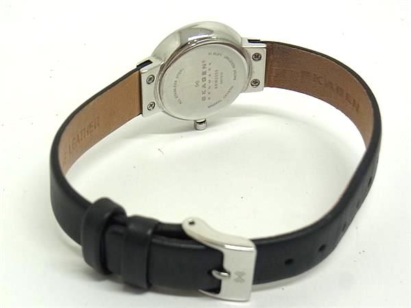 ■美品■ SKAGEN スカーゲン SKW2005 SS×レザー クォーツ 3気圧防水 ウォッチ 腕時計 レディース ブラック系 DJ6268