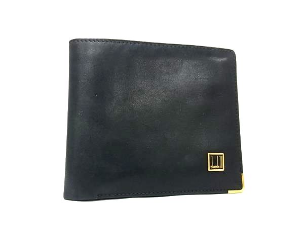 dunhill ダンヒル レザー 二つ折り 財布 ウォレット 札入れ 小銭入れ カード入れ メンズ ブラック系 DK6006