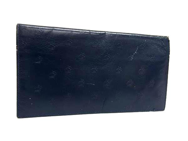 ChristianDior クリスチャンディオール ヴィンテージ レザー 二つ折り 長財布 ウォレット 札入れ カード入れ ネイビー系 DM4256