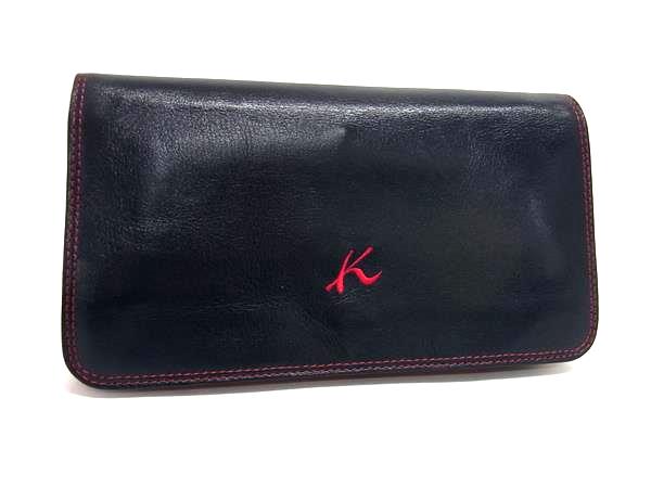 ■美品■ Kitamura キタムラ レザー がま口 二つ折り 長財布 ウォレット 小銭入れ 札入れ メンズ ネイビー系×レッド系 DM4261