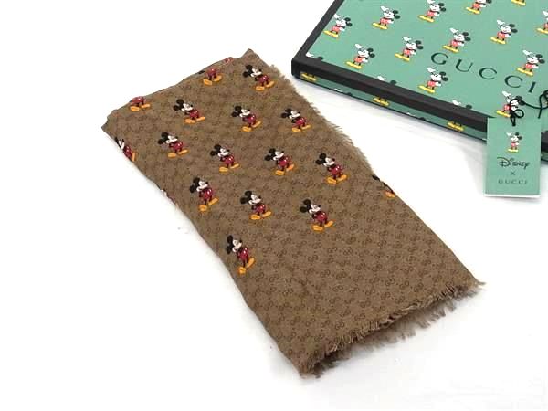 樂天商城 - ■新品同様■ GUCCI グッチ ディズニーコラボ ミッキーマウス マイクロGG レーヨン×シルク ショール ストール ブラウン系 FP7312