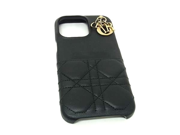 乐天商城 - ■美品■ ChristianDior ディオール レディディオール カナージュ レザー iPhone15 ProMax 対応 アイフォンケース ブラック系 BQ3101