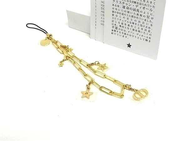 ディオール キーホルダー（レディース） ■新品同様■ ChristianDior クリスチャンディオール スター 星 キーホルダー ストラップ バッグチャーム ゴールド系 BT1854