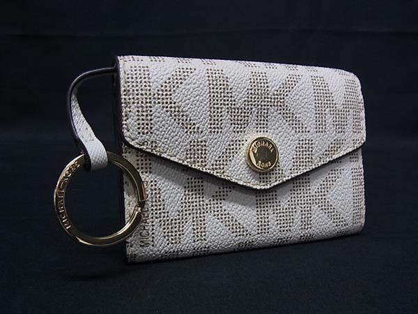 乐天商城 - ■美品■ MICHAEL KORS マイケルコース MK柄 レザー キーリング付き コインケース コインパース 小銭入れ アイボリー系 DJ1250