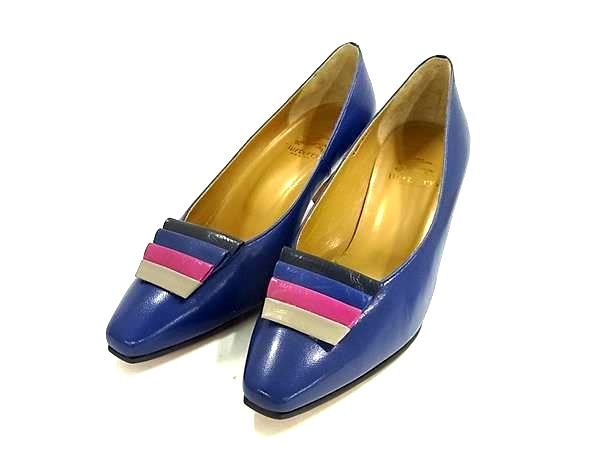 Burberrys バーバリーズ レザー ヒール パンプス 表記サイズ23 1/2 (約23.5cm) 靴 レディース ブルー系×マルチカラー DK3267