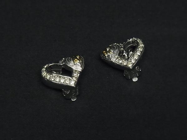 ■美品■ NINA RICCI ニナリッチ ラインストーン ハート クリップ式 イヤリング アクセサリー レディース シルバー系 DK3652