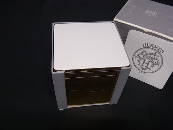 ■美品■ HERMES エルメス キューブメモ ブロックメモ 卓上メモ ステーショナリー ホワイト系×ゴールド系 FR7633