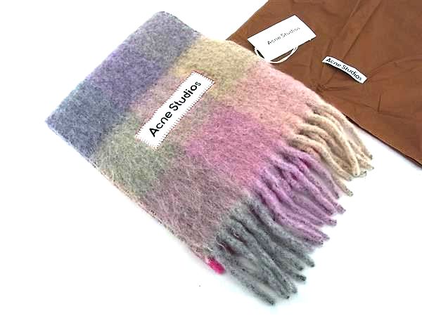 Acne Studios マルチカラーマフラー Acne Studios: マルチカラー モヘア チェック マフラー | SSENSE 日本
