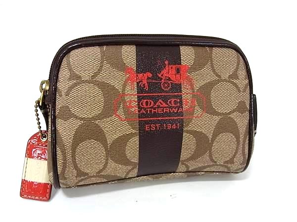 ■美品■ COACH コーチ シグネチャー PVC×レザー マルチポーチ マルチケース 小物入れ レディース ブラウン系 DH7980