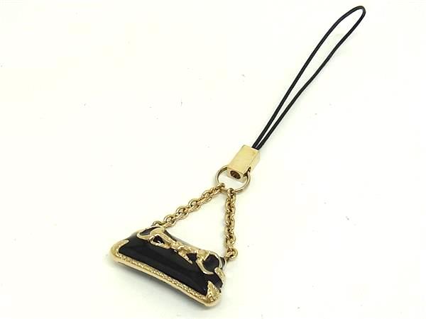 ■美品■ GUCCI グッチ ホースビット ストラップ キーホルダー チャーム レディース ブラック系×ゴールド系 DH9948