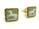 ■美品■ WEDGWOOD ウェッジウッド 馬 ホース カフリンクス カフスボタン アクセサリー メンズ グリーン系×ゴールド系 DI4427