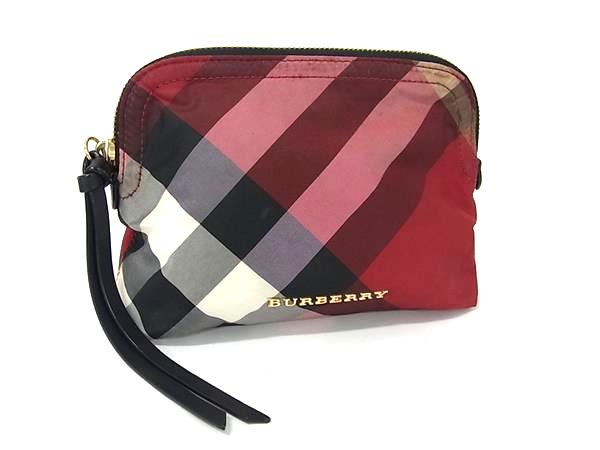 BURBERRY バーバリー チェック柄 ナイロン マルチケース ポーチ 小物入れ レディース メンズ レッド系 DI6186のサムネイル
