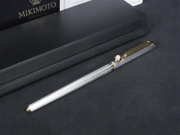 ■美品■ MIKIMOTO ミキモト 本真珠 アコヤ真珠 パール 約3mm キャップ式 ボールペン 筆記用具 文房具 シルバー系×ゴールド系 DJ0935
