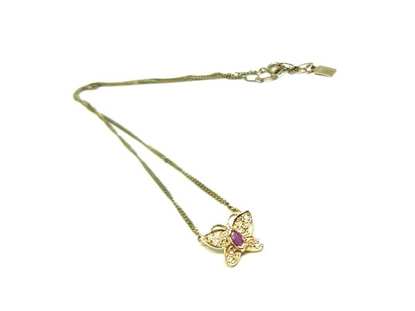 Coral Pink - HANAE MORI ハナエモリ バタフライ 蝶 ラインストーン ネックレス ペンダント アクセサリー レディース ゴールド系 DJ5876