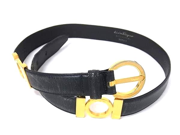 FERRAGAMO - Salvatore Ferragamo フェラガモ 232101 レザー ベルト 表記サイズ 70 レディース ブラック系×ゴールド系 DM6187