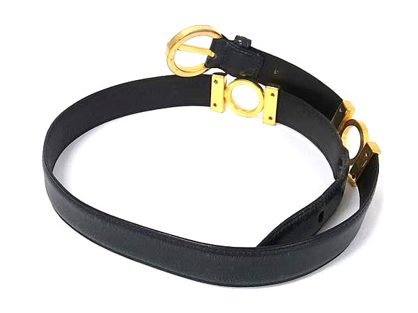 pleasure-Store 楽天市場店のSalvatore Ferragamo フェラガモ 232101 レザー ベルト 表記サイズ 70 レディース ブラック系×ゴールド系 DM6187｜アングル2