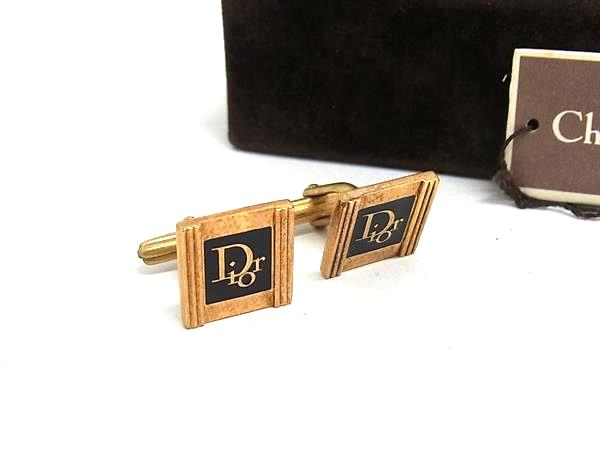 ChristianDior ディオール ヴィンテージ カフスボタン カフリンクス ビジネス 紳士 メンズ ゴールド系×ブラック系 DN0652