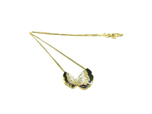■美品■ HANAE MORI ハナエモリ ラインストーン ネックレス ペンダント アクセサリー レディース ゴールド系×ブラック系 DQ1573