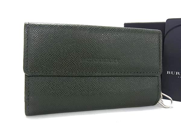 ■極美品■ BURBERRY バーバリー レザー キーケース 5連 鍵入れ コインケース 小銭入れ メンズ グリーン系 FS9914