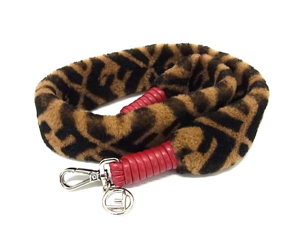 乐天商城 - ■美品■ FENDI フェンディ ストラップユー ズッカ柄 ボア バッグ用 ショルダーストラップ ブラウン系×ブラック系 FT9376